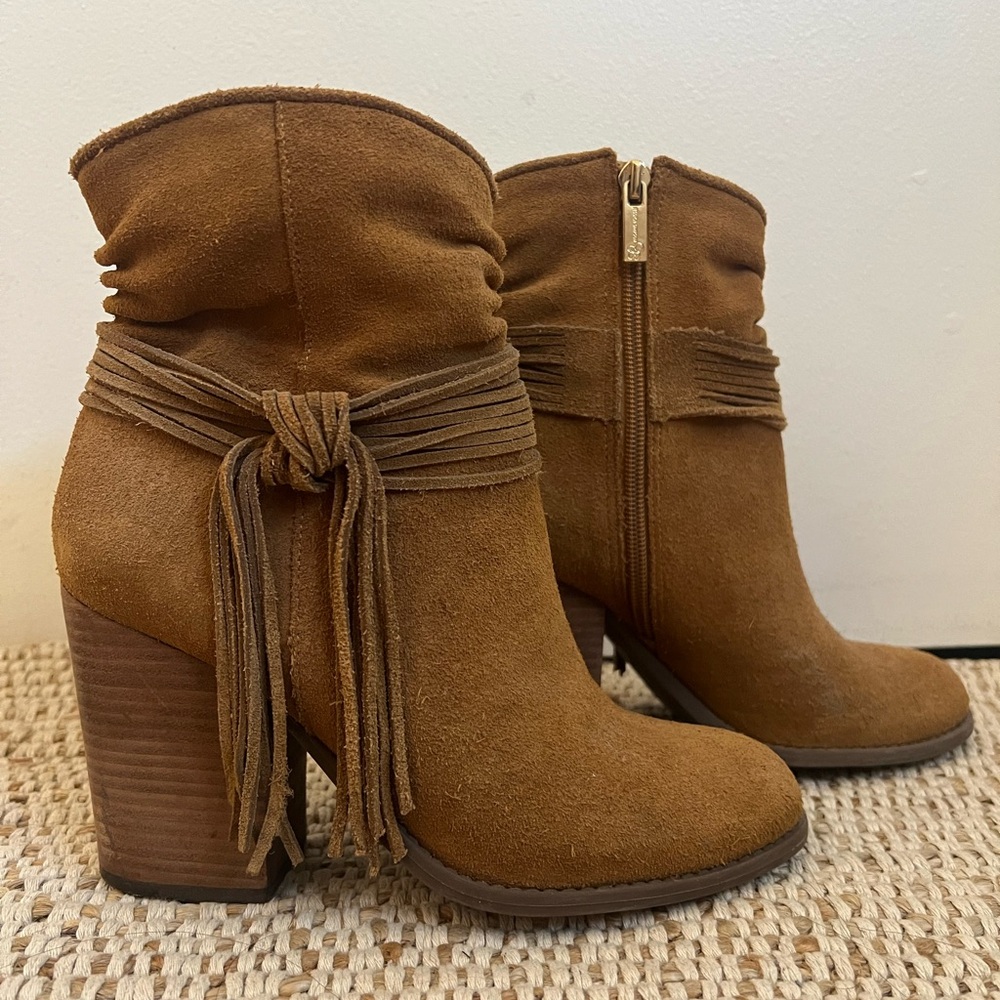 Jessica Simpson Tan Ankle Booties with Chunky Heel